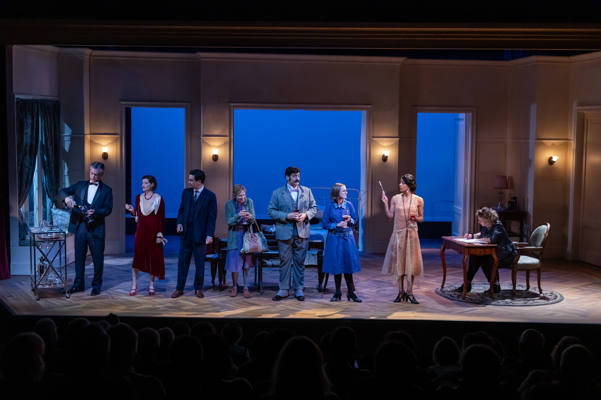 Michael Frederic, Mary Bacon, Stephen Stocking, Susan Greenhill, Sevan Greene, Betsy Hogg, Hannah Rose Caton, and Jennifer Mudge in MRS. CHRISTIE by Heidi Armbruster. Photo by Joey Moro copy.jpg