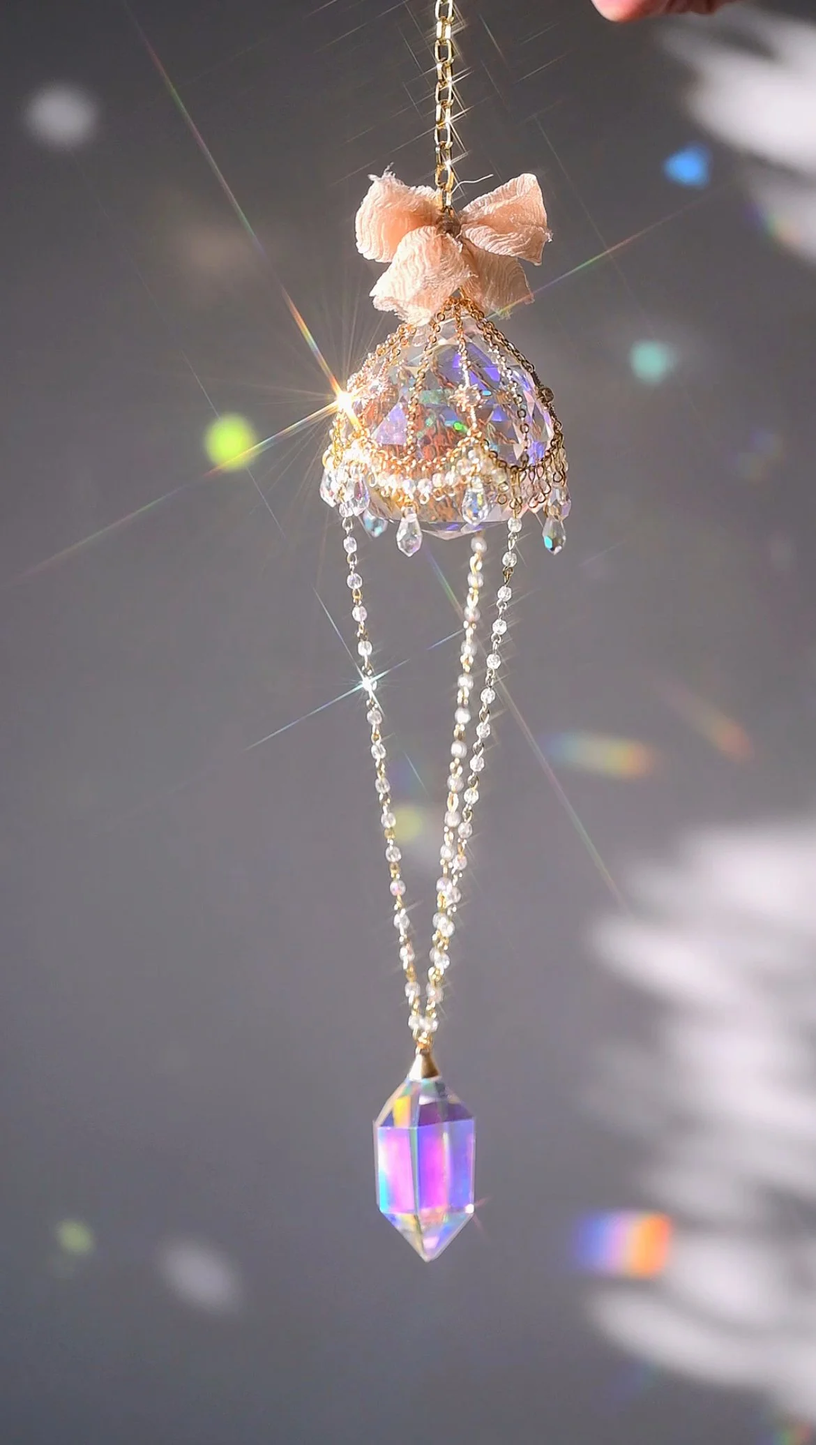 Pre Order Pink Bow Angel Aura Crystal Hot Air Balloon Suncatcher