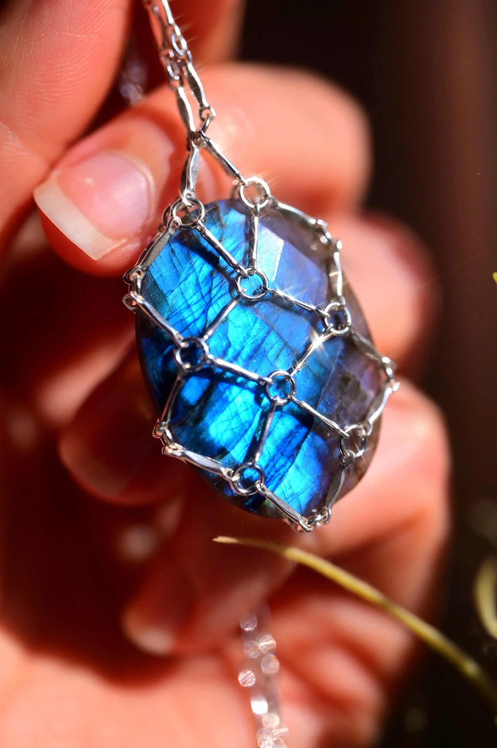 Facet Labradorite Crystal Cage Necklace