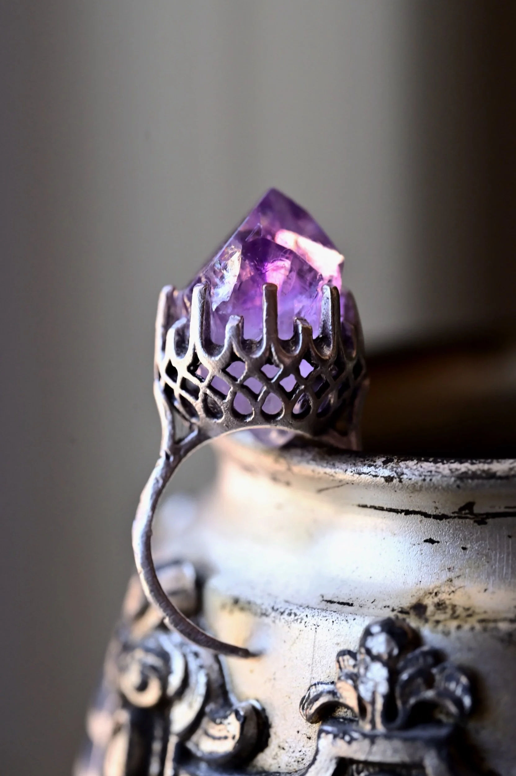 Madagascar Amethyst Crystal Antique Silver Ring