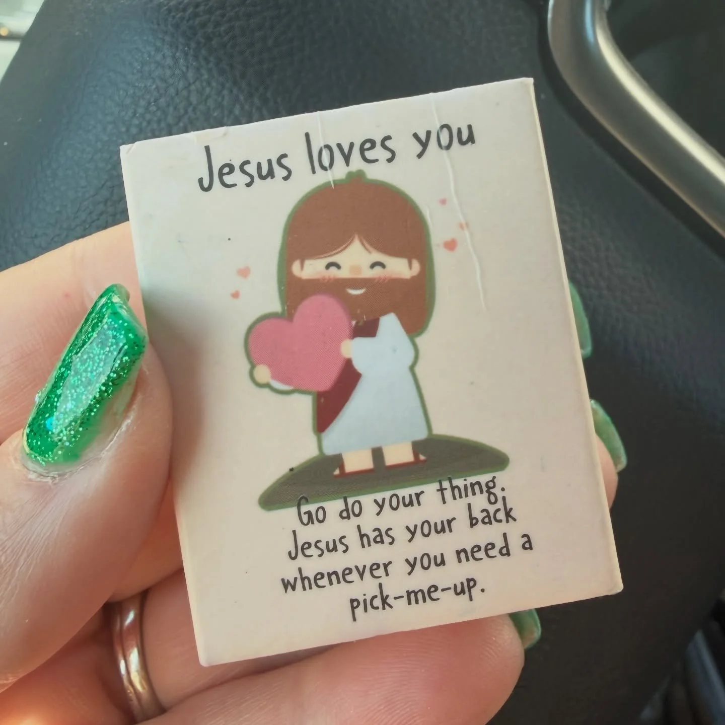 It&rsquo;s 10:04 on a Monday and my mind is already crumbling, but Jesus.  I saw this little reminder in my cup holder and it felt like GRACE leaning down and reminding me, I&rsquo;ve got you. 

❤️❤️❤️. Go do what He&rsquo;s called you to do today an