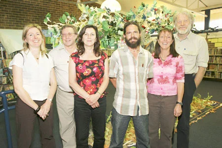 The Earth Journeys team, from left: Bronwen Maxwell, Mike Chirgwin, Heather Jones, Chris Tobin, Christine Hill-Butler and Wyn Jones at an exhibition at York Public School in the Penrith Schools District.
