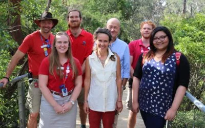 Dr Rosalie Chapple & Dr John Merson (centre) with Patrice Guerroro and tourist operators at Scenic World.