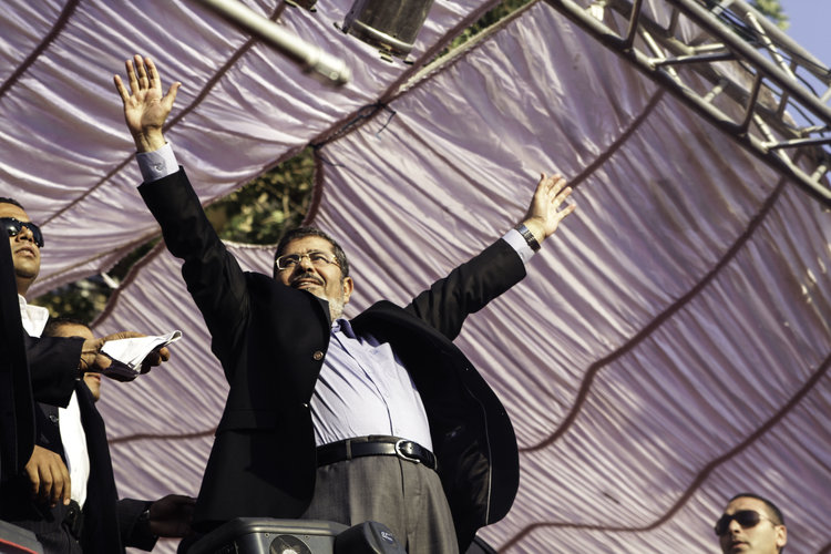 Mohamed Morsi gives his first speech as newly elected president at Cairo's Tahrir Square in Egypt on June 29, 2012.