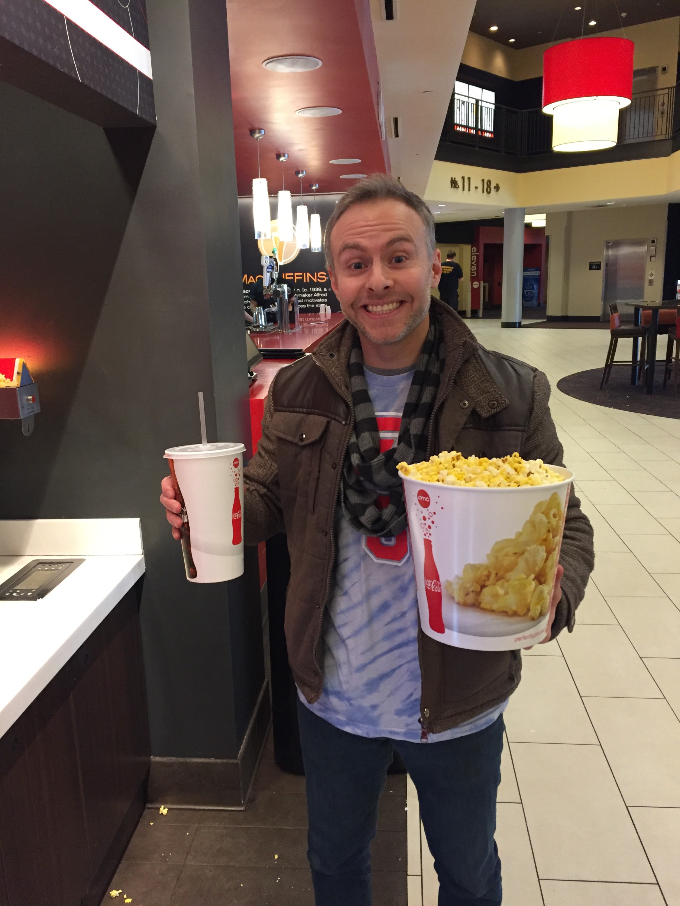 Andy doesn't normally get THAT big of a popcorn and pop, but he does LOVE going to the movies
