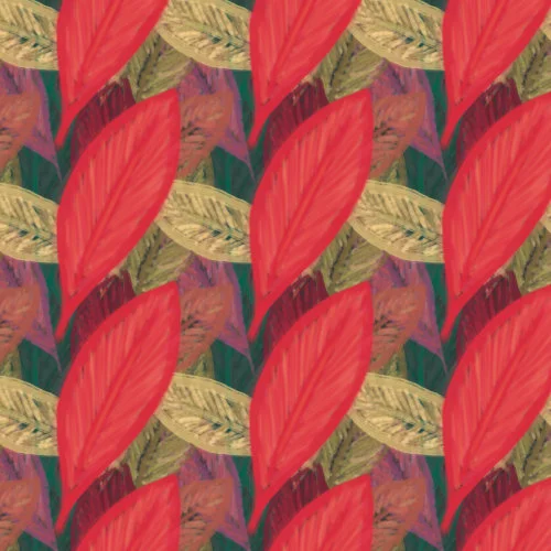 Dark Autumn patter with large bright coral leaf