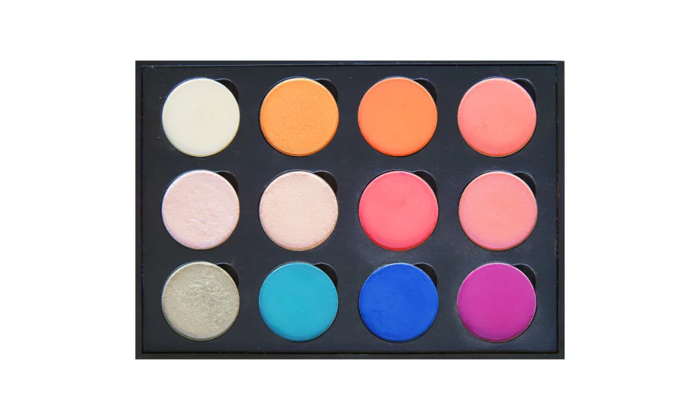 12 small well palette from eBay , similar palettes also available from Coastal Scents (with Mirror or Clear Lid ) Top row: Blowfish , Chauffeur , Bratty , Summer Lovin Middle row: Liar Liar , I'm Peachless , Making Moves , Heavy Glam Bottom row: Bashful , Formation , Backstage , 143