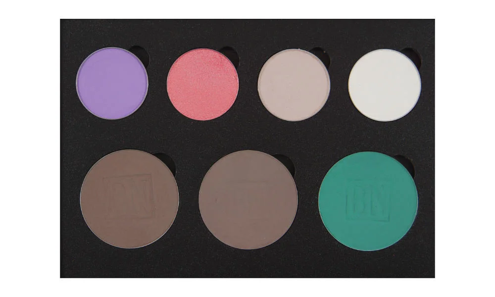 4 small/3 large well palette from Coastal Scents Top row: Hopscotch , Pink Of Me , Sand Dollar (SSu), Ice Queen (BW) Bottom row: Smokey Taupe , Cobblestone , Caribbean