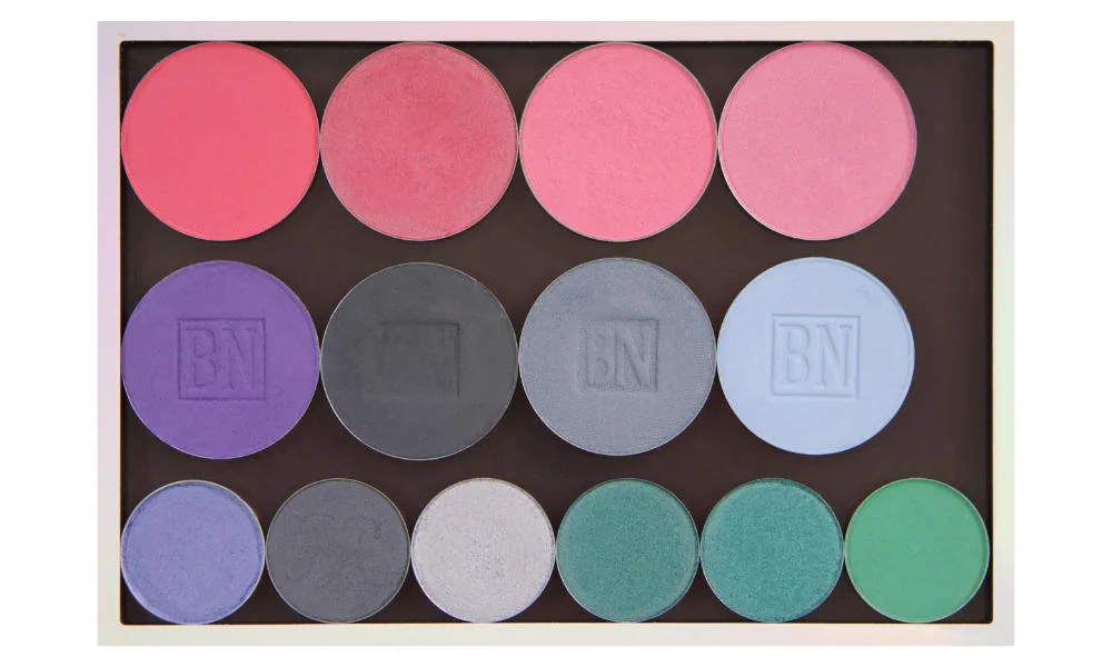 Freestyle palette from Salt New York in French Grey , also available in Black Top row (blushes): Indian Rose , Lilac Lace , Stormy Rose , Satin Rose Middle row: Royal Purple , Greystone , Blue Grey , Cinderella Blue Bottom row: Chit Chat , Trumpeter Koel , Beam Me Up , Slay-Farer , Tiny Tangerines , Dragonfly