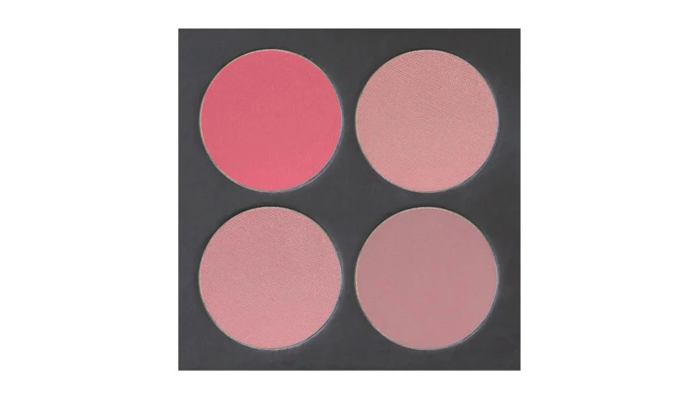 4 well palette from Ben Nye , similar palette also available from Makeup Mania Top row: Mauve , Tea Rose Bottom row: Misty Plum , Mauve Sparkle