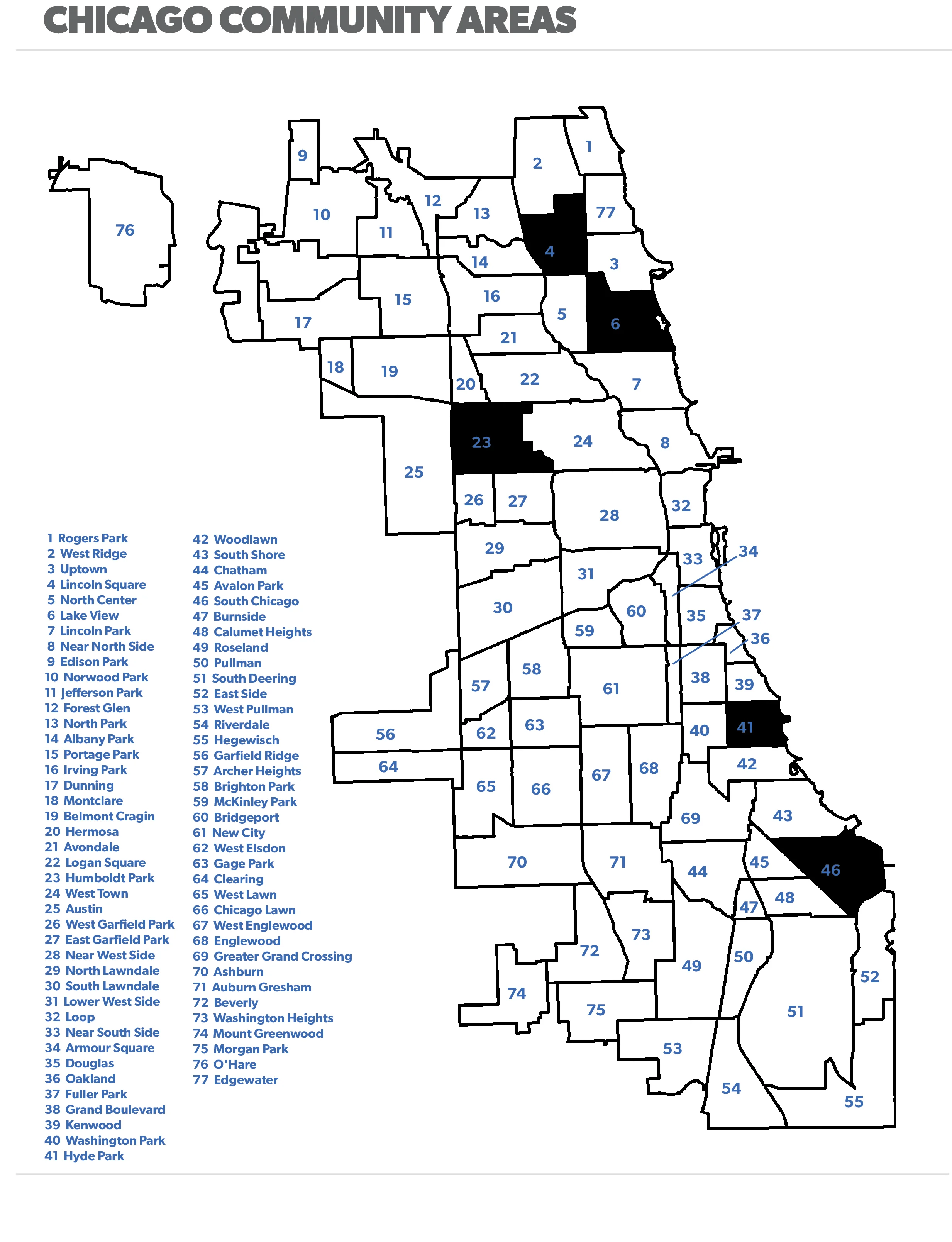 The neighborhoods included in this project are highlighted in black on the map. This map is from the Institute for Housing Studies ( link ).