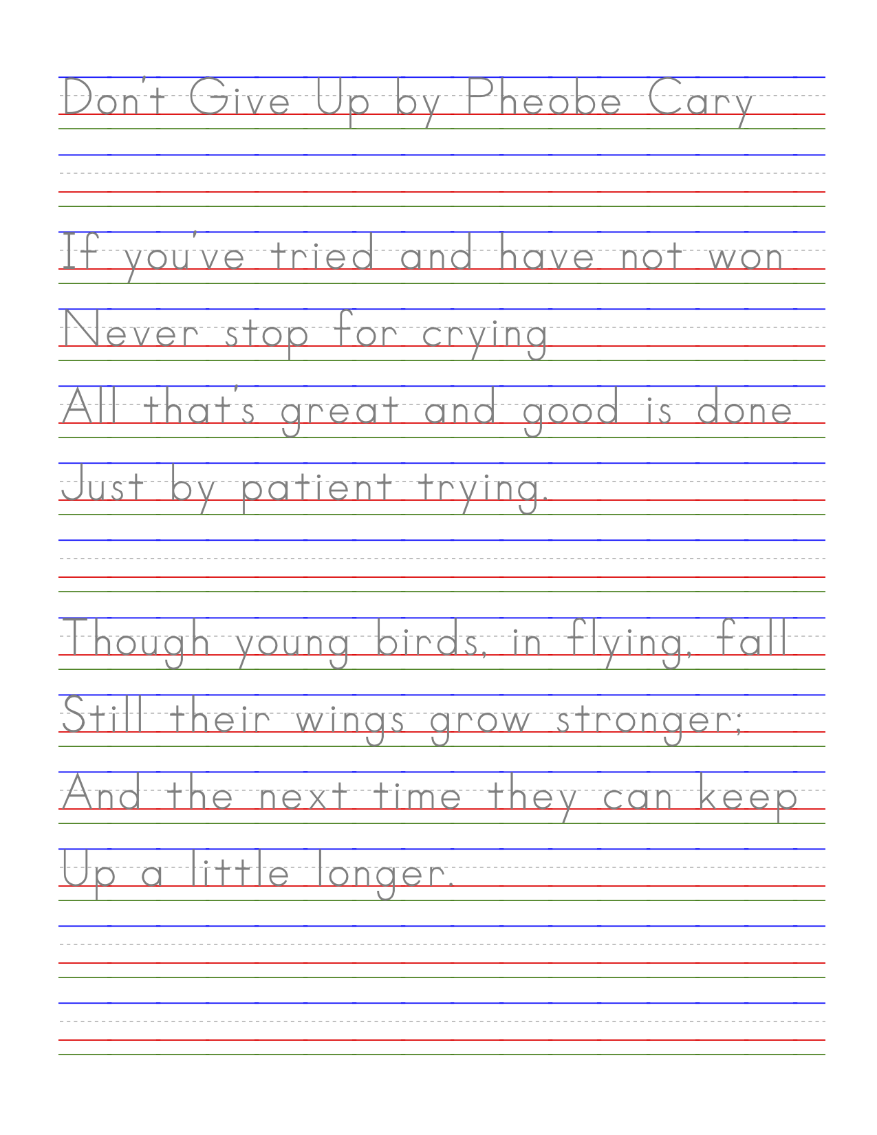 Don't Give Up by Pheobe Cary - Copy Work Poem
