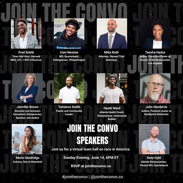 SUNDAY NIGHT&rsquo;S ALMOST HERE! So proud of this lineup of incredible men + women who will speak during #JoinTheConvo this Sunday and share personal stories that expose our community to the role racial inequities play in our society. Link in bio of