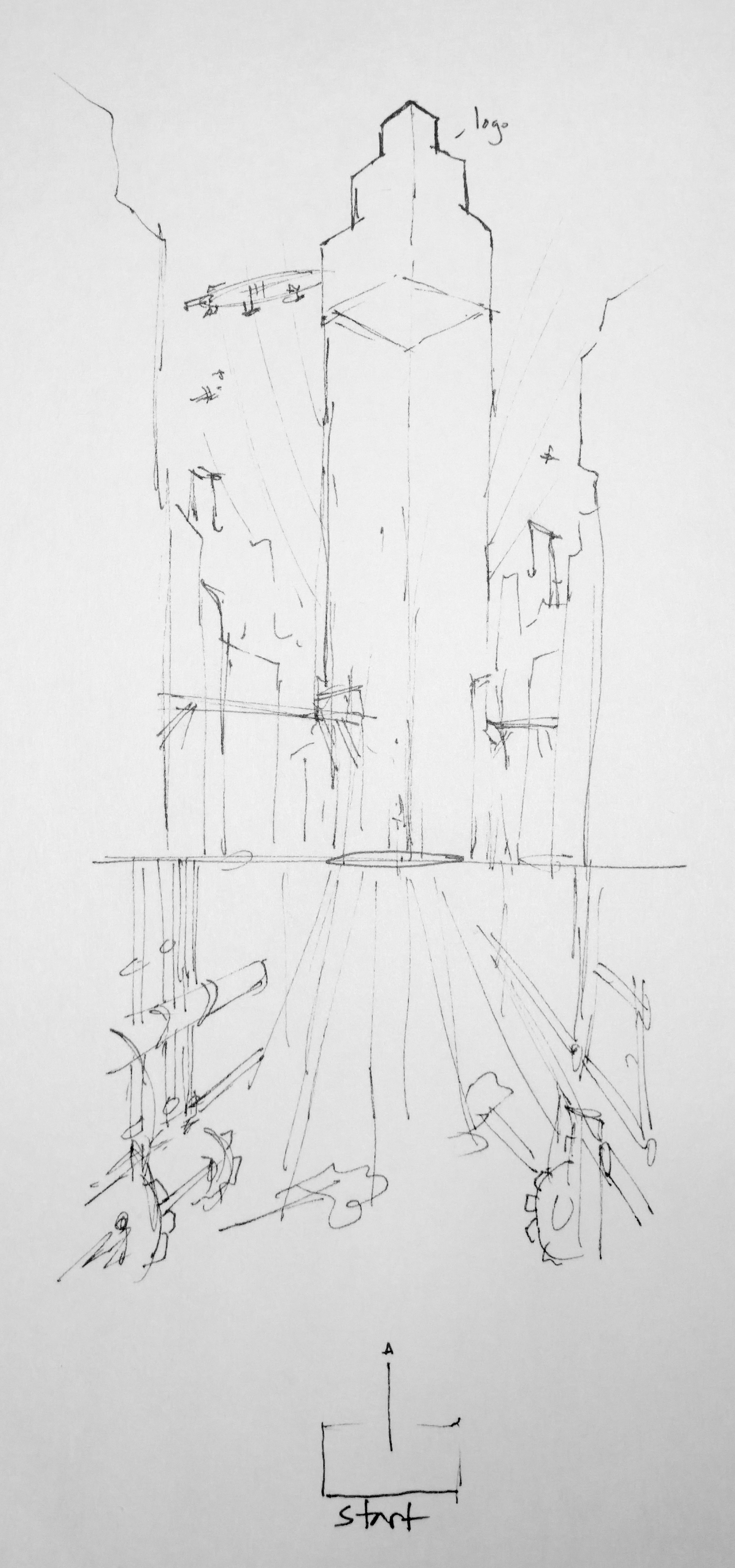 The original 'storyboard' drawn by Cobalt became the basis for our vertical camera move.