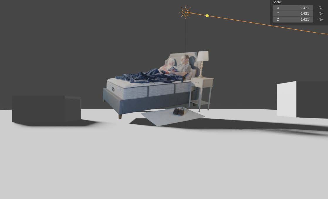 Initial placement of the bed in the test camera scene