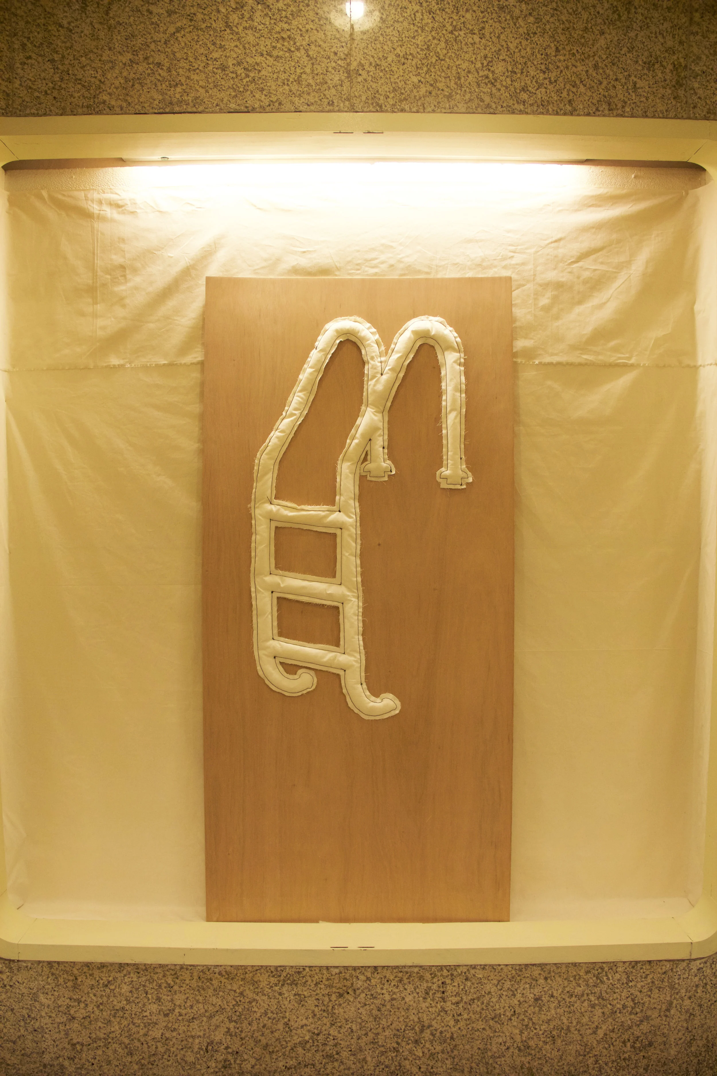 Negative Space 1 , calico fabric, hobbyfill stuffing, thread, plywood. 170 x 80 cm.