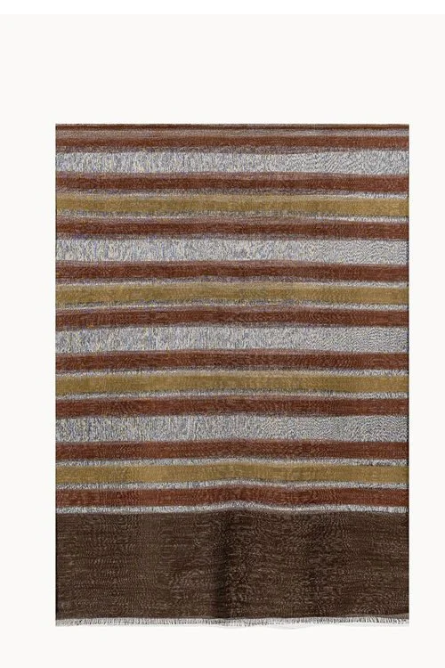Chocolate brown  colour variant of the striped Mae wool and silk striped scarf from DLUX