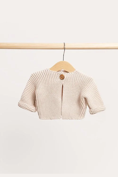 Shell (light cream) colour variant in the DLUX — Elf Baby Cardigan knitted from cotton