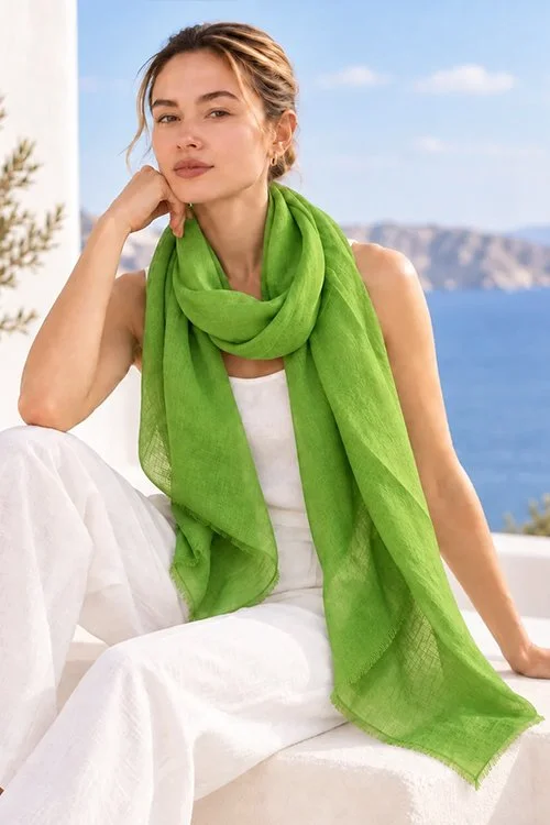 Lime Green colour variant of the linen scarf by DLUX