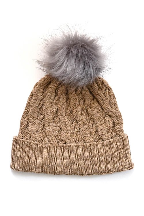 Mabel beanie made by uimi knitwear with 100% merino wool. Cashew tan colour variant.
