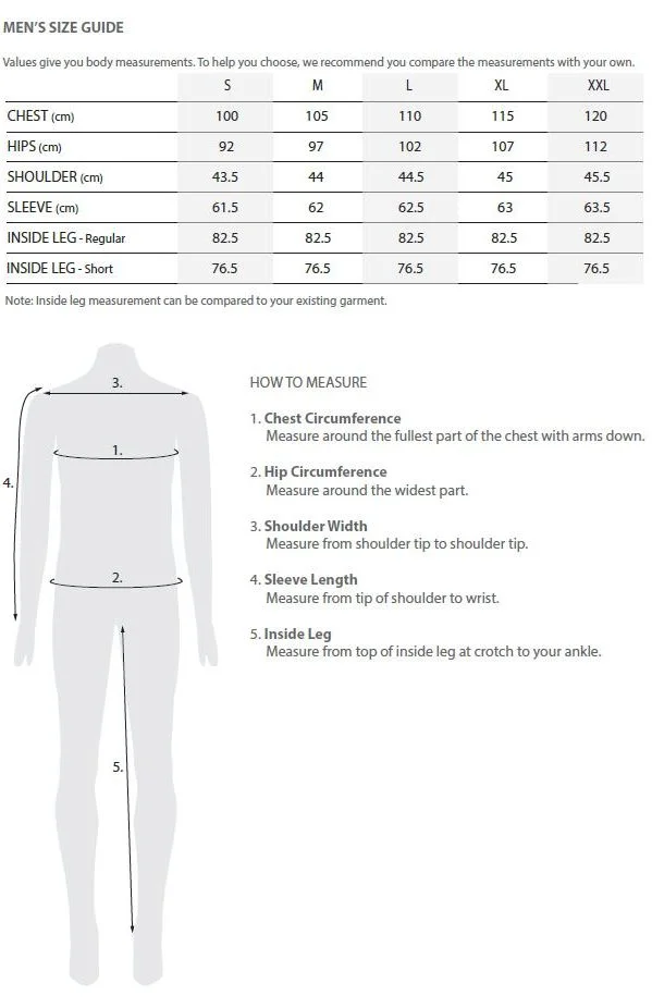 Tooralie men's size guide
