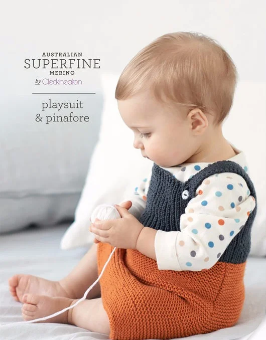 Cleckheaton knitting pattern for baby playsuit and pinafore