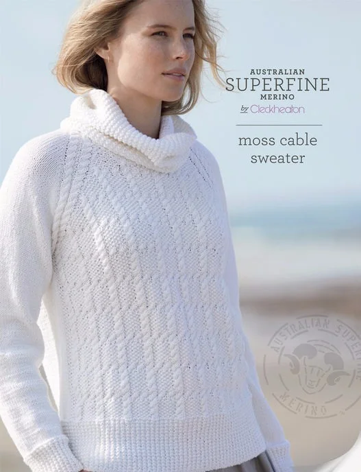 Cleckheaton woollen yarn knitting pattern for moss cable sweater