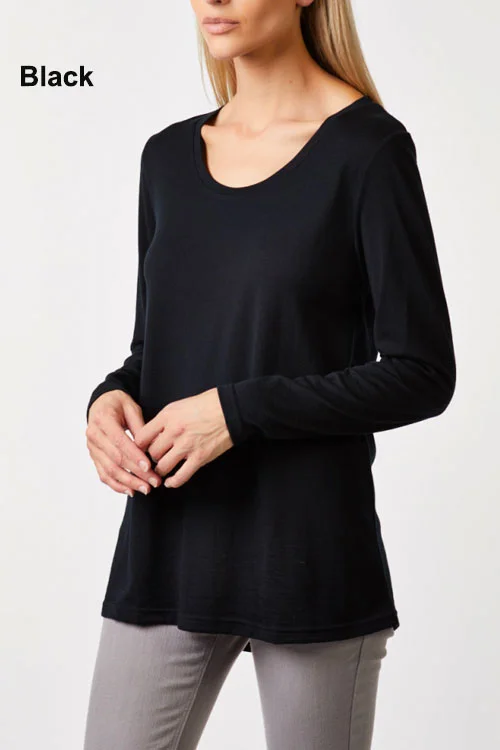 Toorallie — Scooped Hem Merino Wool Top black