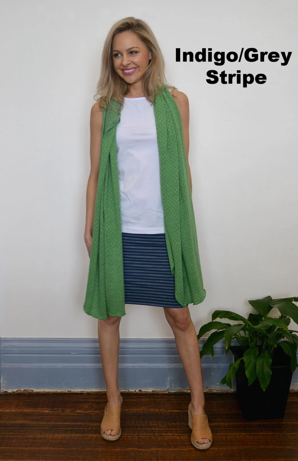 Smitten Merino — Short Tube Skirt (Merino wool) indigo grey stripe