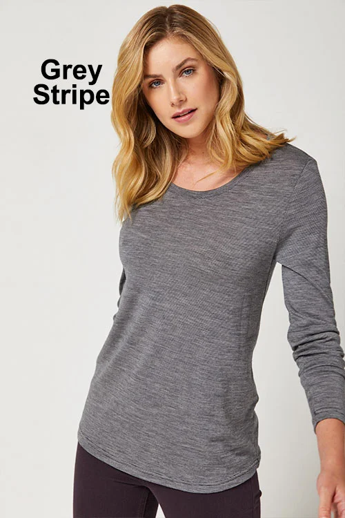 Toorallie — Scooped Hem Merino Wool Top grey stripe