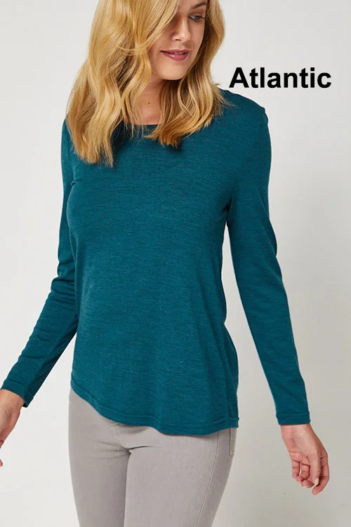 Toorallie — Scooped Hem Merino Wool Top atlantic