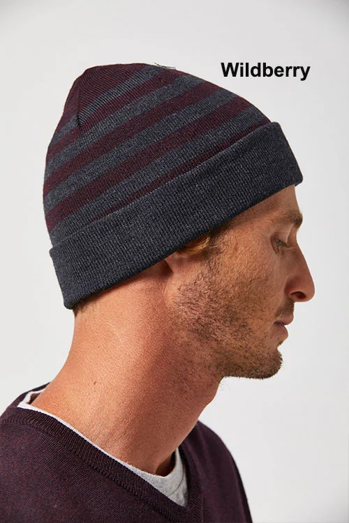Toorallie — Reversible Beanie, Merino wool wildberry