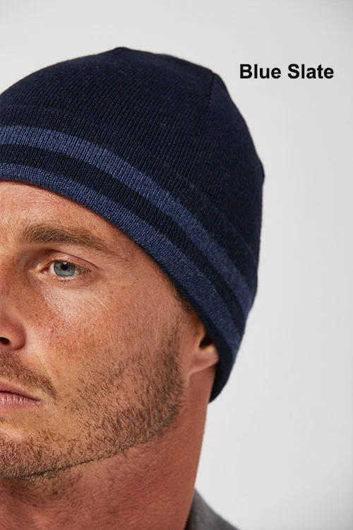 Toorallie — Reversible Beanie, Merino wool blue slate