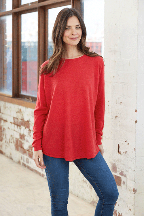Bridge & Lord — Pullover, Curved Hem with Contrast Zip (Merino wool and cashmere tango