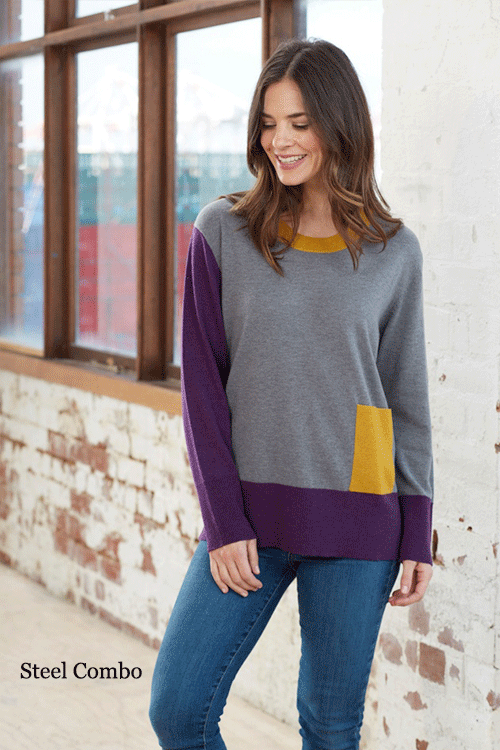 Bridge & Lord — Pullover 3-colour with pocket (Merino wool and cashmere) steel