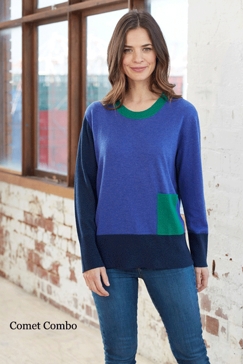 Bridge & Lord — Pullover 3-colour with pocket (Merino wool and cashmere) comet