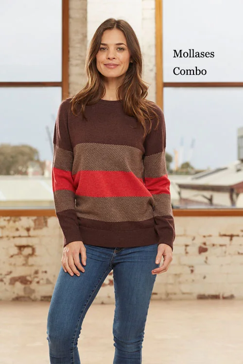 Bridge & Lord —Contrast Pattern Pullover (Merino wool and cashmere) BL9606 molasses combo
