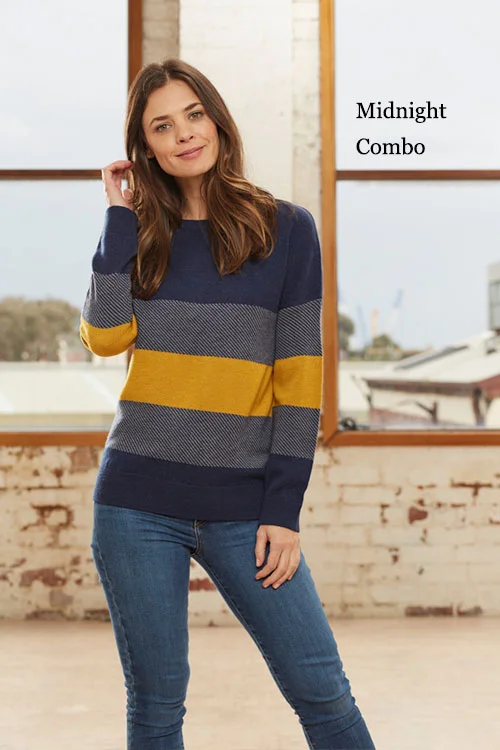 Bridge & Lord —Contrast Pattern Pullover (Merino wool and cashmere) BL9606 midnight combo