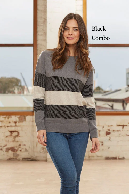 Bridge & Lord —Contrast Pattern Pullover (Merino wool and cashmere) BL9606 black combo