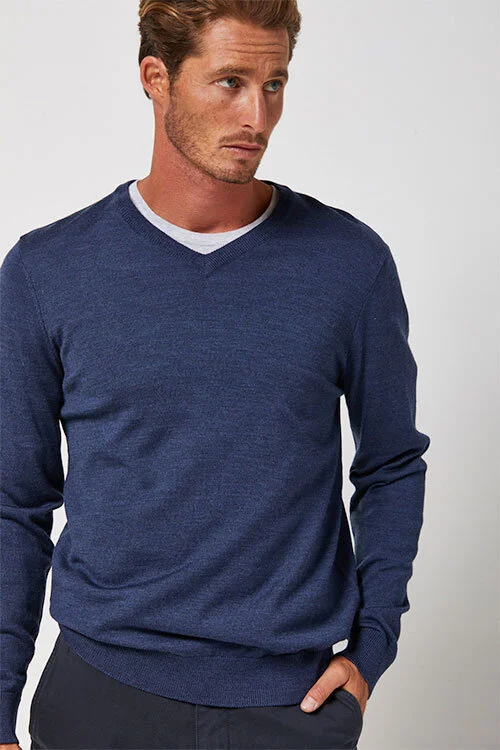 Toorallie — Fine Vee Neck Jumper (Sty. 851) blue slate