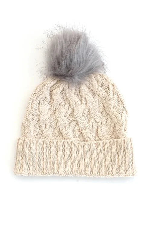 Antique white colour variant in the Mabel Pom Pom Beanie from uimi knitwear