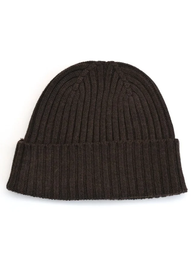 Chocolate colour variant of the merino wool Teddy Beanie from uimi knitwear.