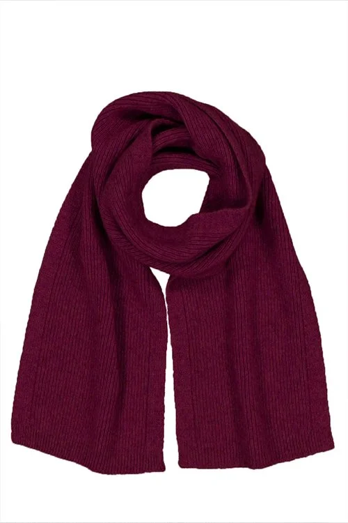 McDonald Textiles fine rib scarf in the berry (dark crimson) colour variant.