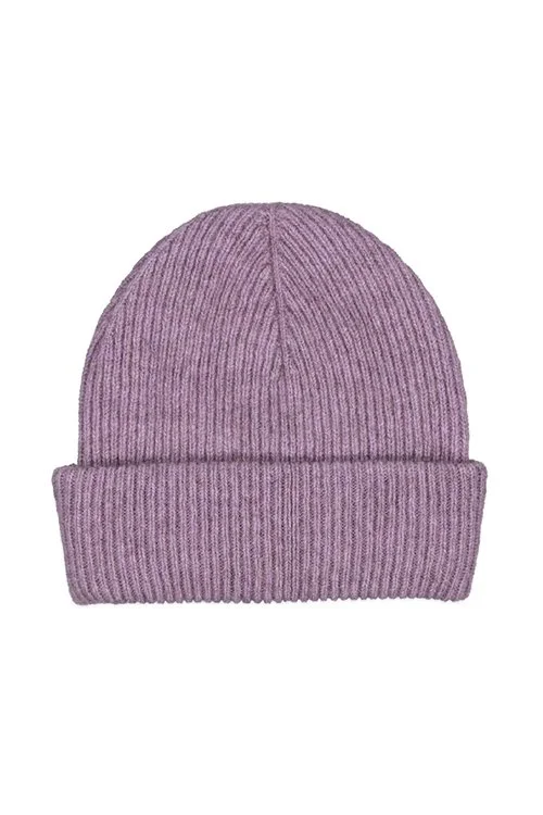 McDonald Textiles Fine Rib Hat, made from Merino Wool, possum fur, silk, in the Lilac colour variant