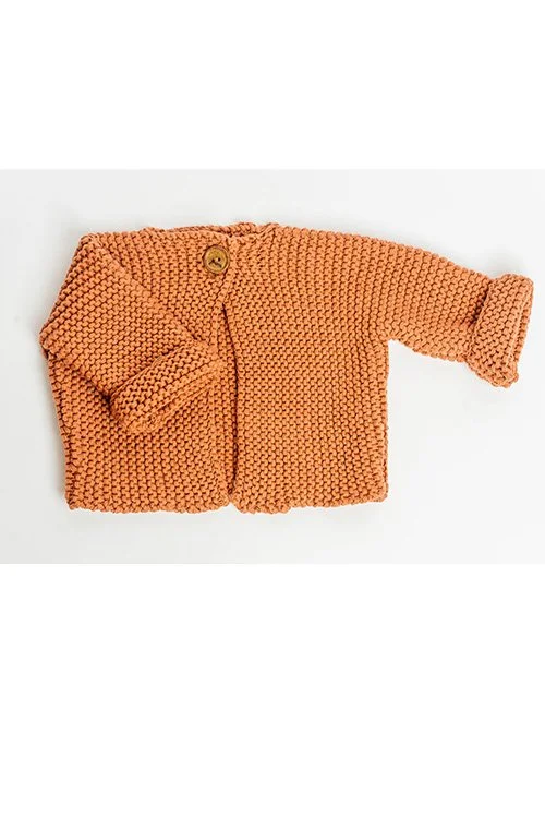 Chestnut colour variant in the DLUX — Elf Baby Cardigan knitted from cotton