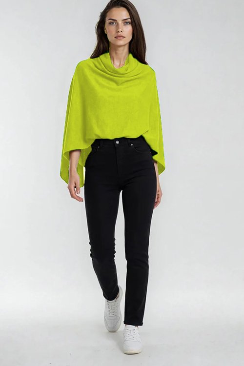 Woman wearing the Chartreuse colour variant of the Bridge & Lord Wrap Topper