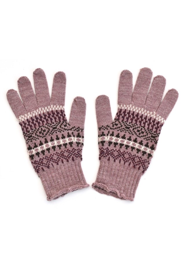 Thistle (mauve) colourway variant in the Astrid Gloves, with fairisle pattering, from uimi knitwear