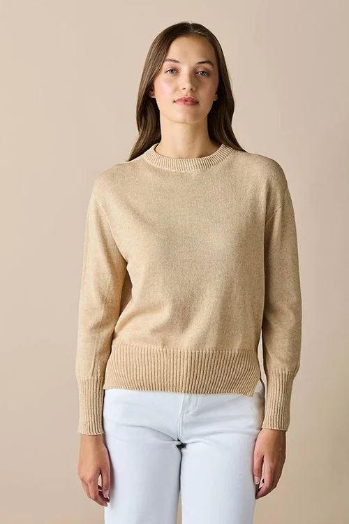 Sesame (light beige) colour variant in the uimi knitwear Edith Jumper made from Egyptian Cotton + cashmere