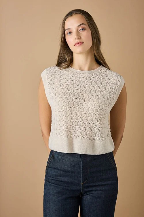 Antique white colour variant of the uimi knitwear Kitty vest made from Merino Wool)