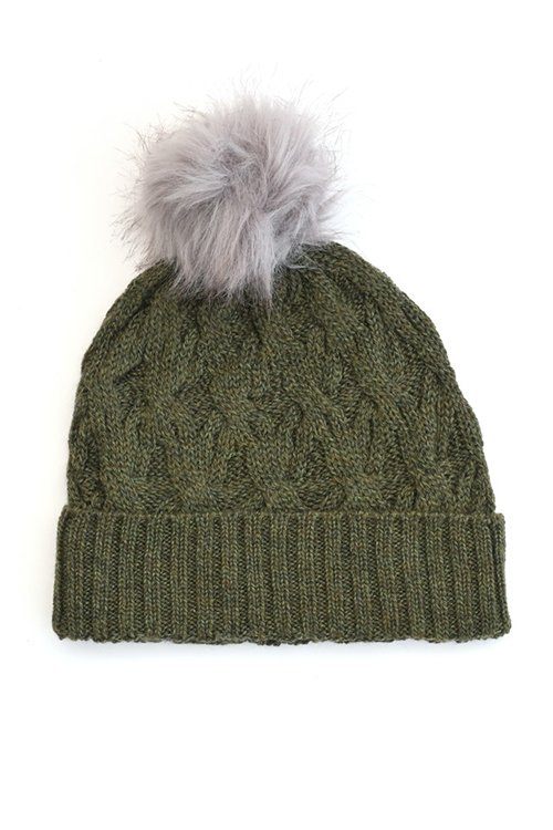 Moss Green colour variant in the Mabel Pom Pom Beanie from uimi knitwear